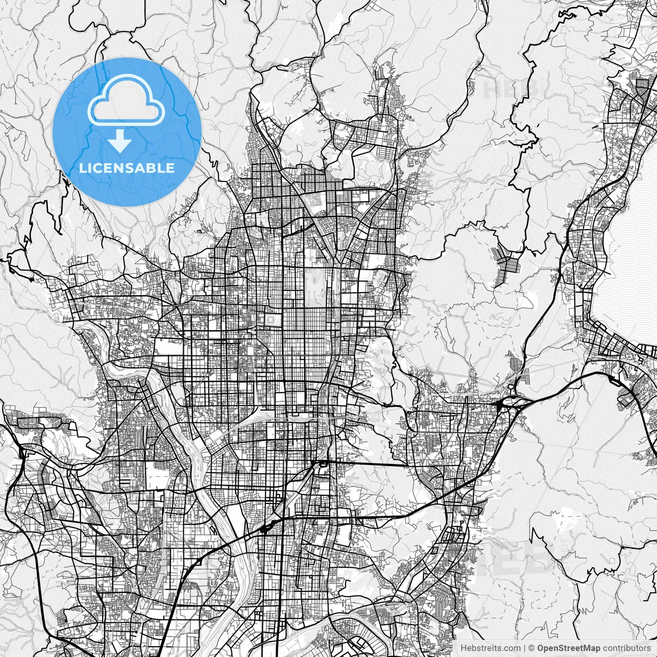Vector PDF map of Kyoto, Japan