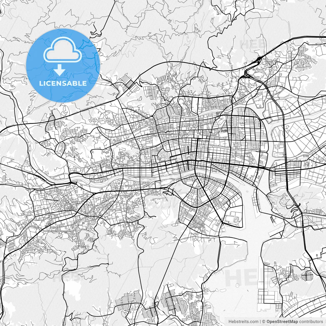Vector PDF map of Kōchi, Japan