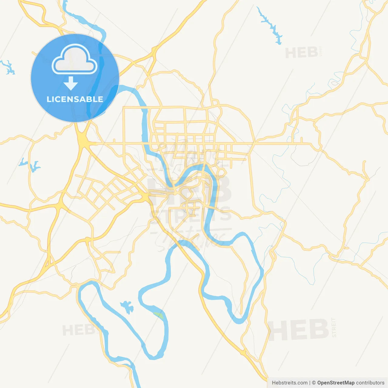 Printable street map of Neijiang, China