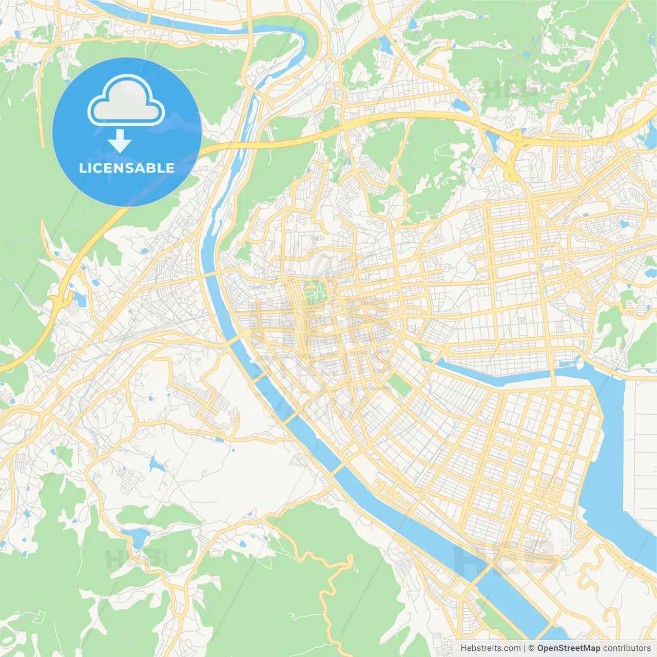 Printable street map of Fukuyama, Japan