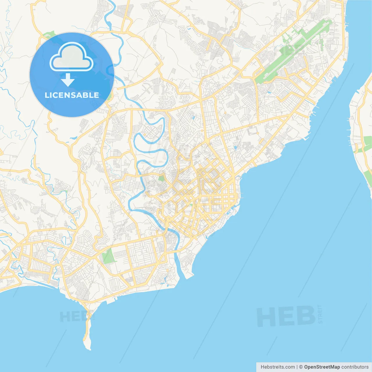 Printable street map of Davao City, Philippines