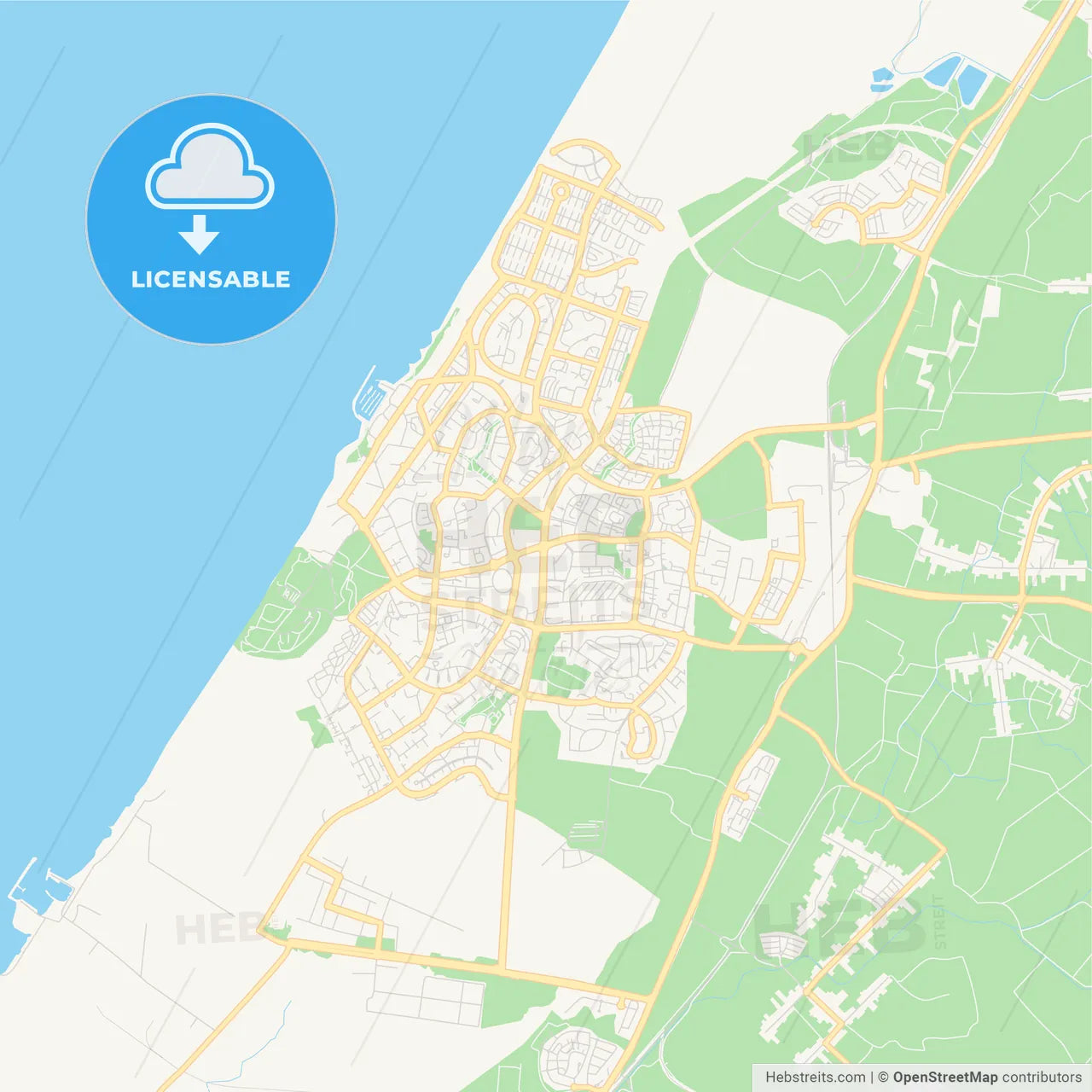 Printable street map of Ashkelon, Israel