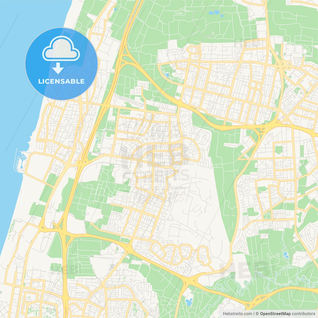 Printable street map of Herzliya, Israel