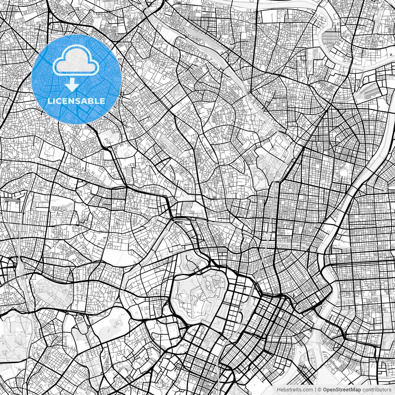 Vector PDF map of Bunkyō, Japan