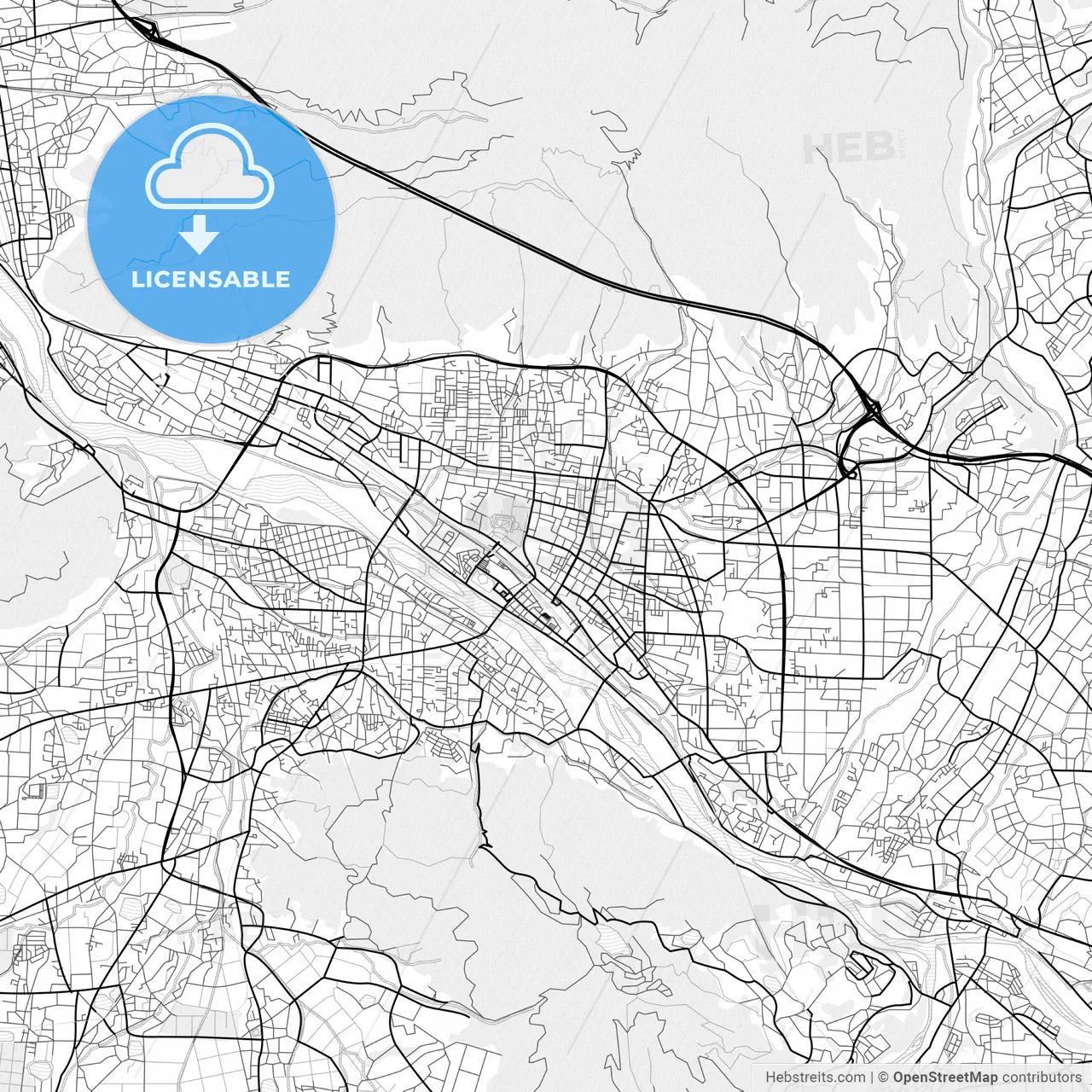 Vector PDF map of Ueda, Japan