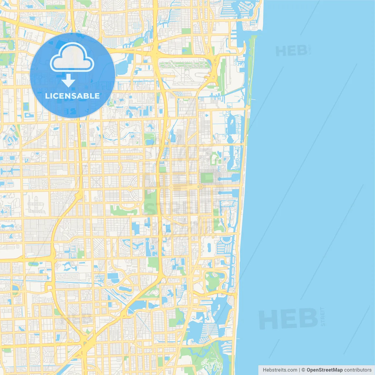 Empty vector map of Hollywood, Florida, USA
