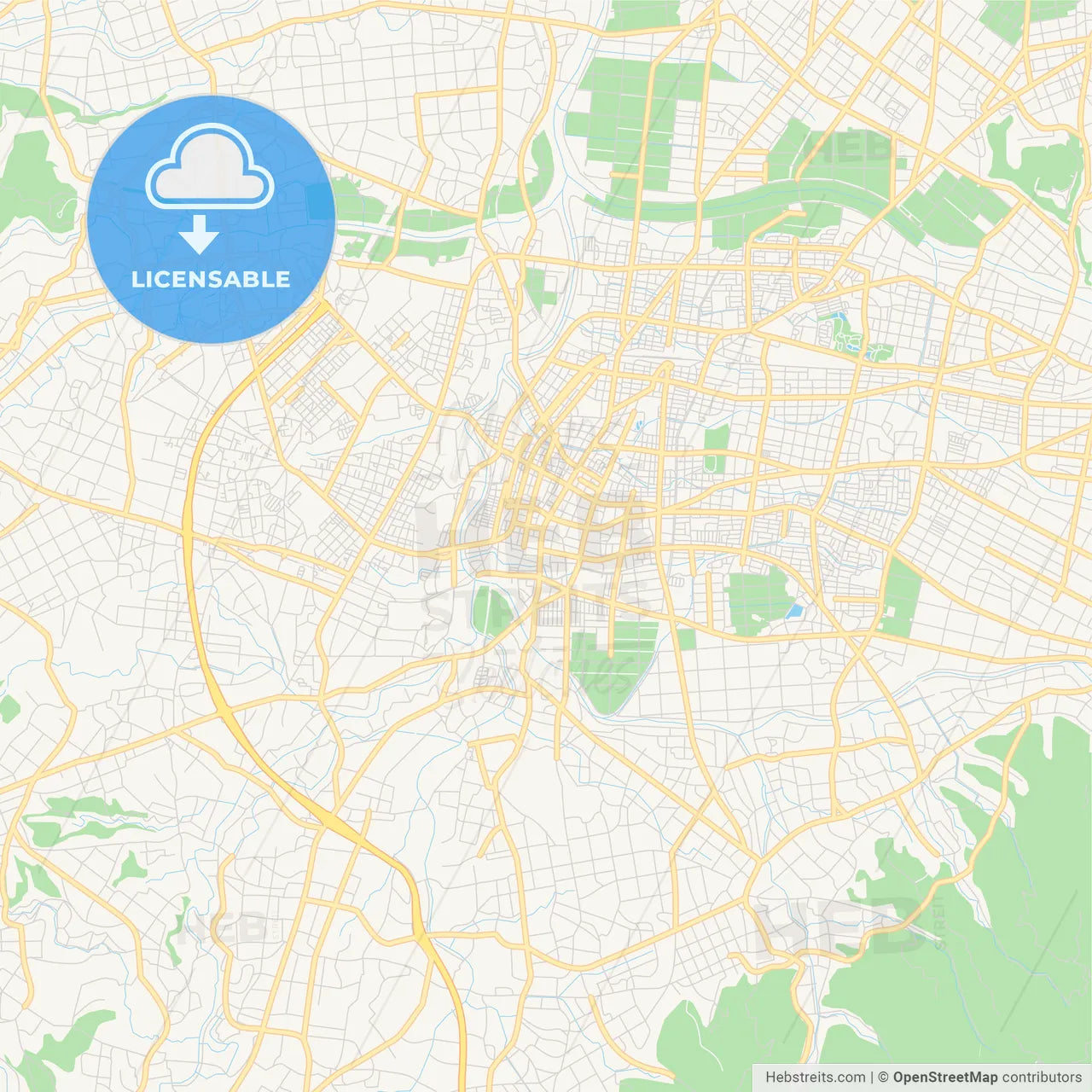 Printable street map of Miyakonojō, Japan