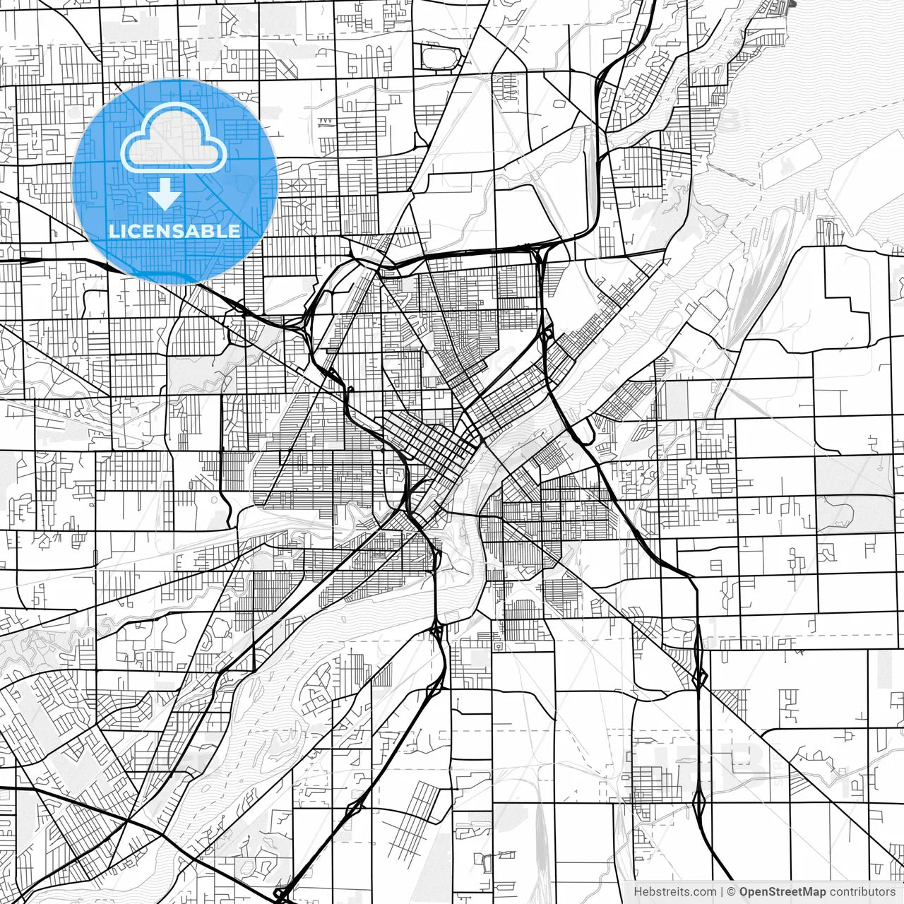 Vector PDF map of Toledo, Ohio, United States
