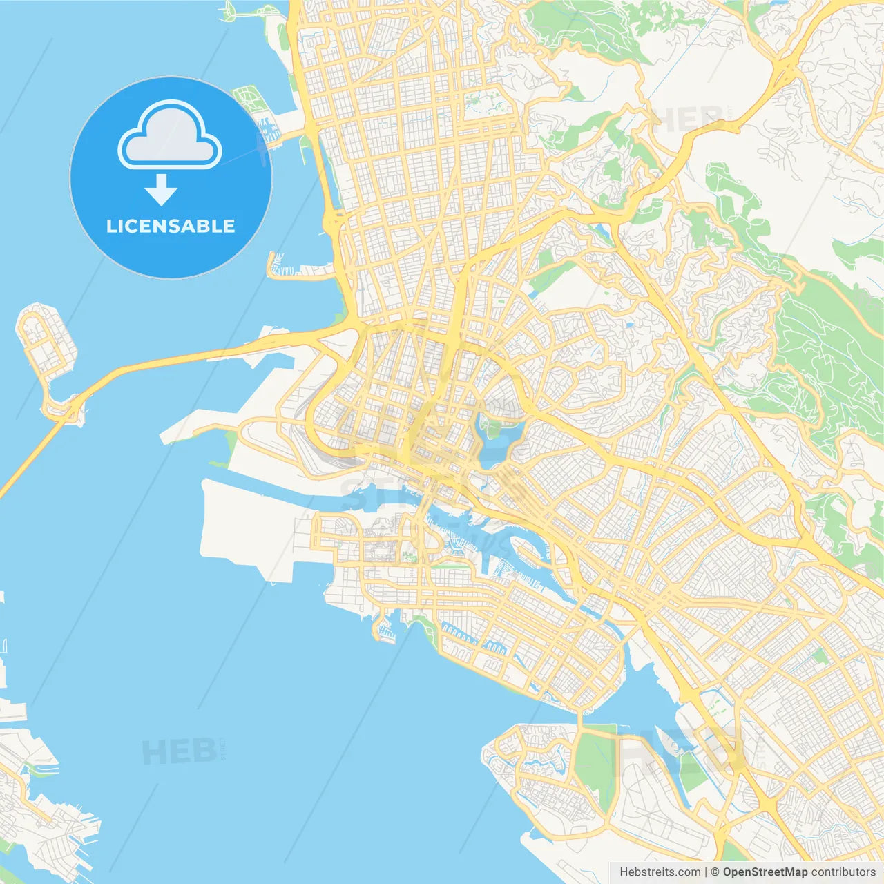 Empty vector map of Oakland, California, USA