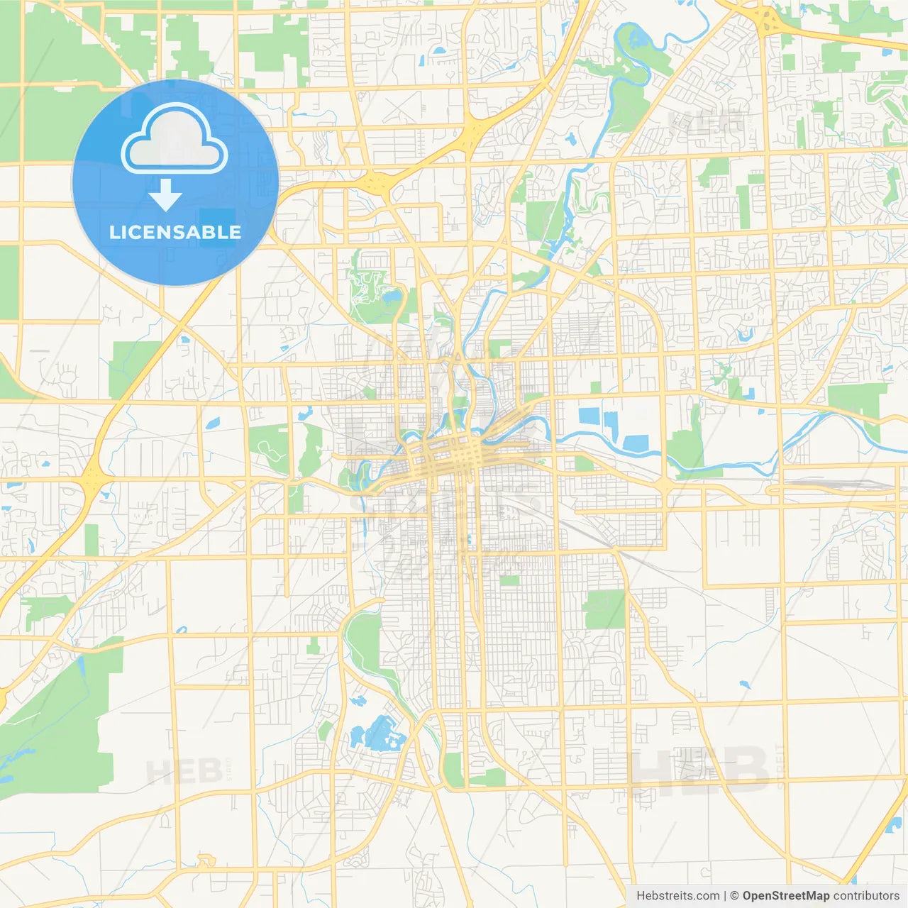 Empty vector map of Fort Wayne, Indiana, USA