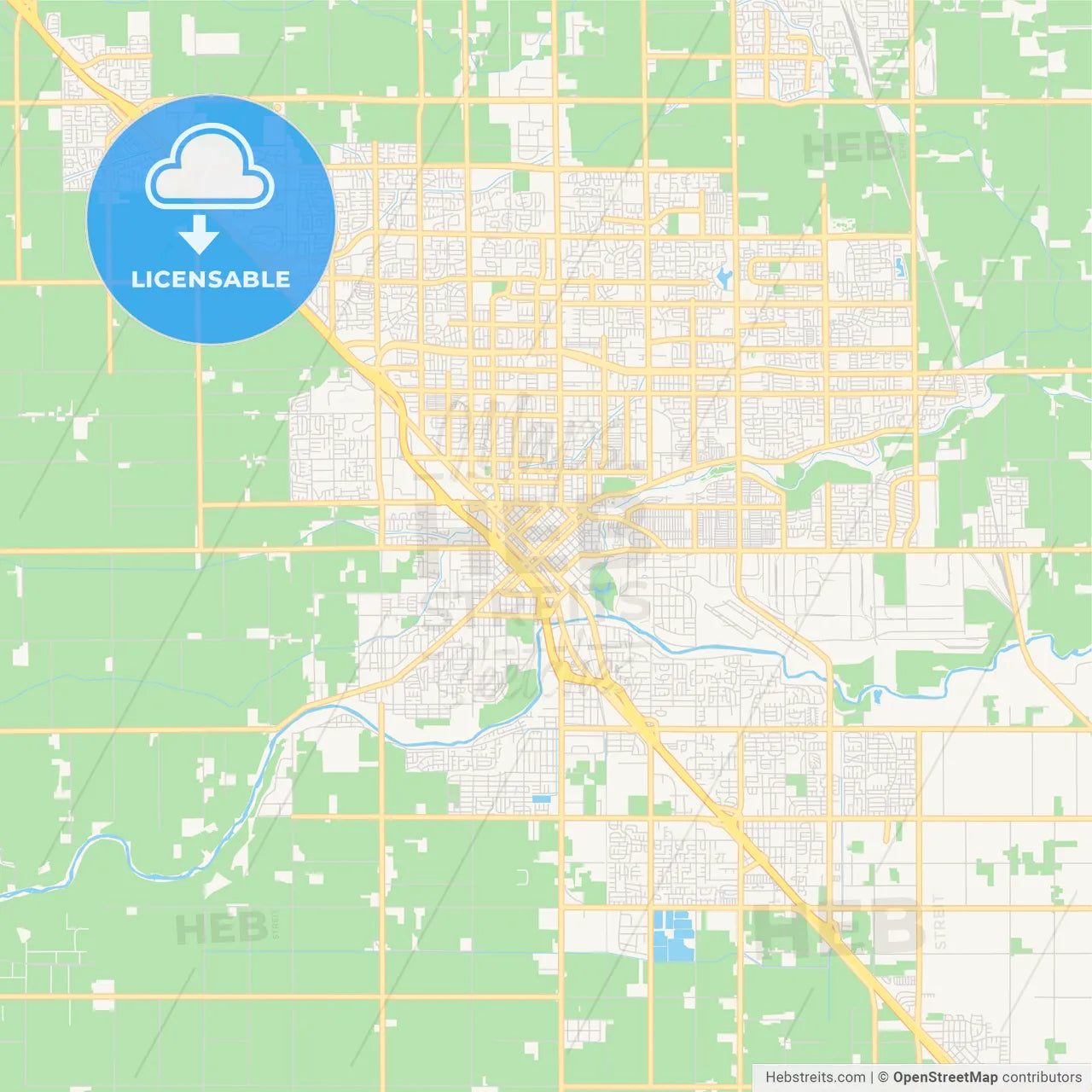 Empty vector map of Modesto, California, USA
