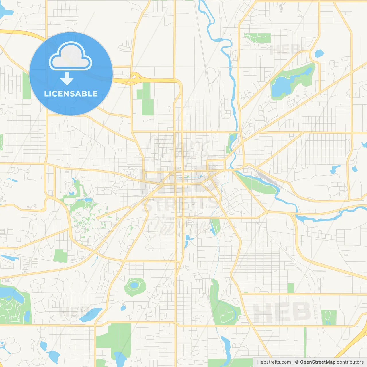 Empty vector map of Kalamazoo, Michigan, USA