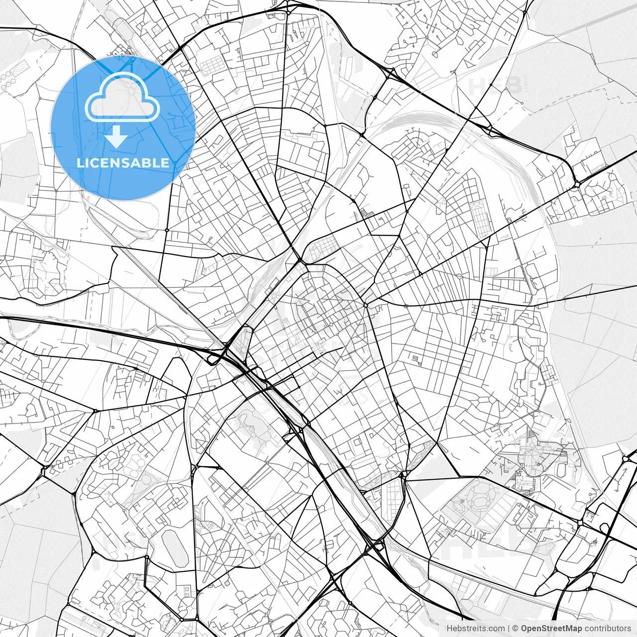 Vector PDF map of Reims, France