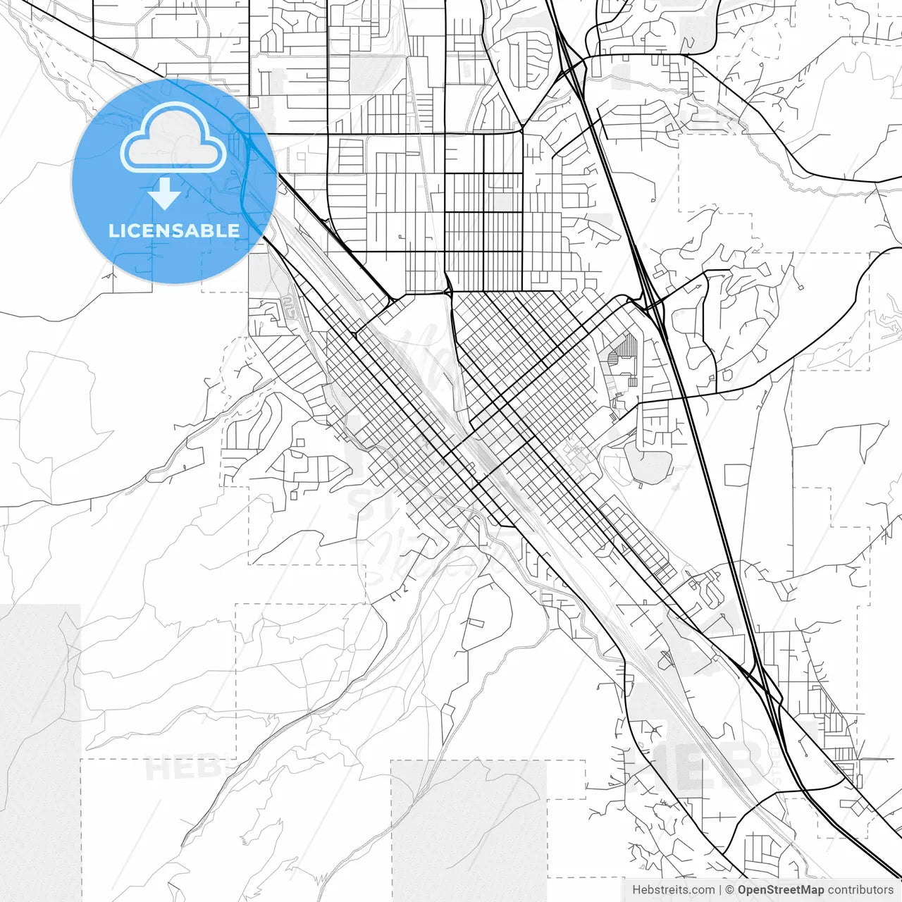 Vector PDF map of Pocatello, Idaho, United States