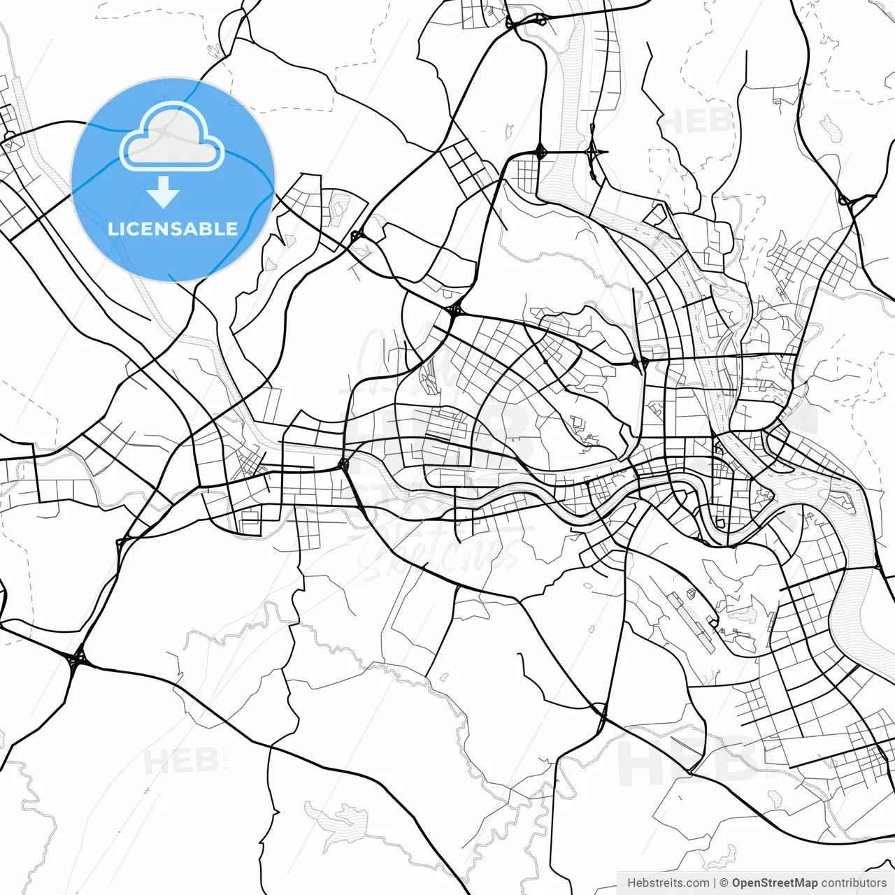 Vector PDF map of Mianyang, China