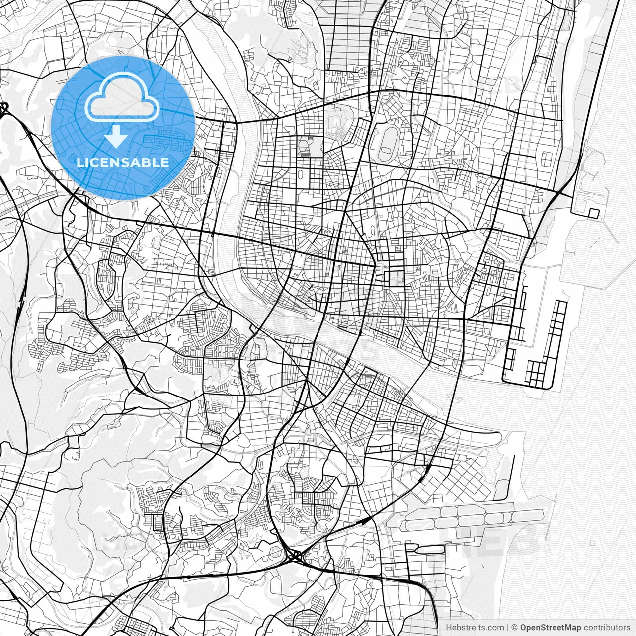 Vector PDF map of Miyazaki, Japan