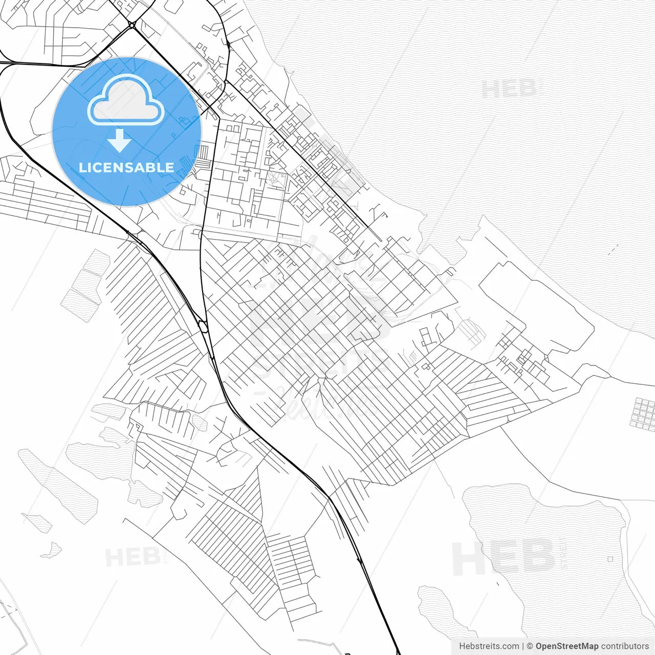 Vector PDF map of Kaspiysk, Russia