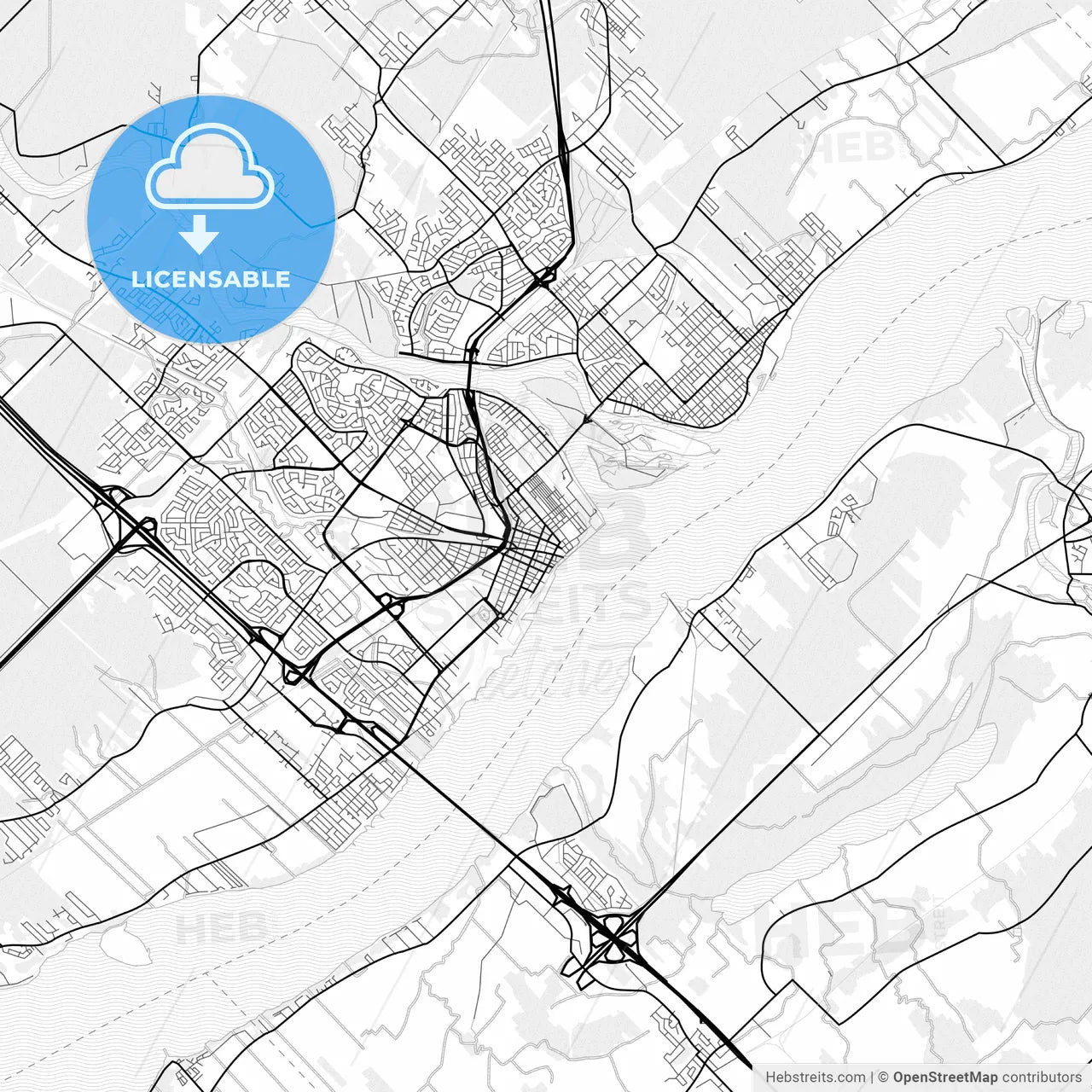 Vector PDF map of Trois-Rivières, Canada