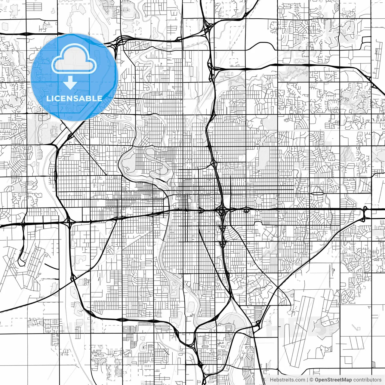 Vector PDF map of Wichita, Kansas, United States