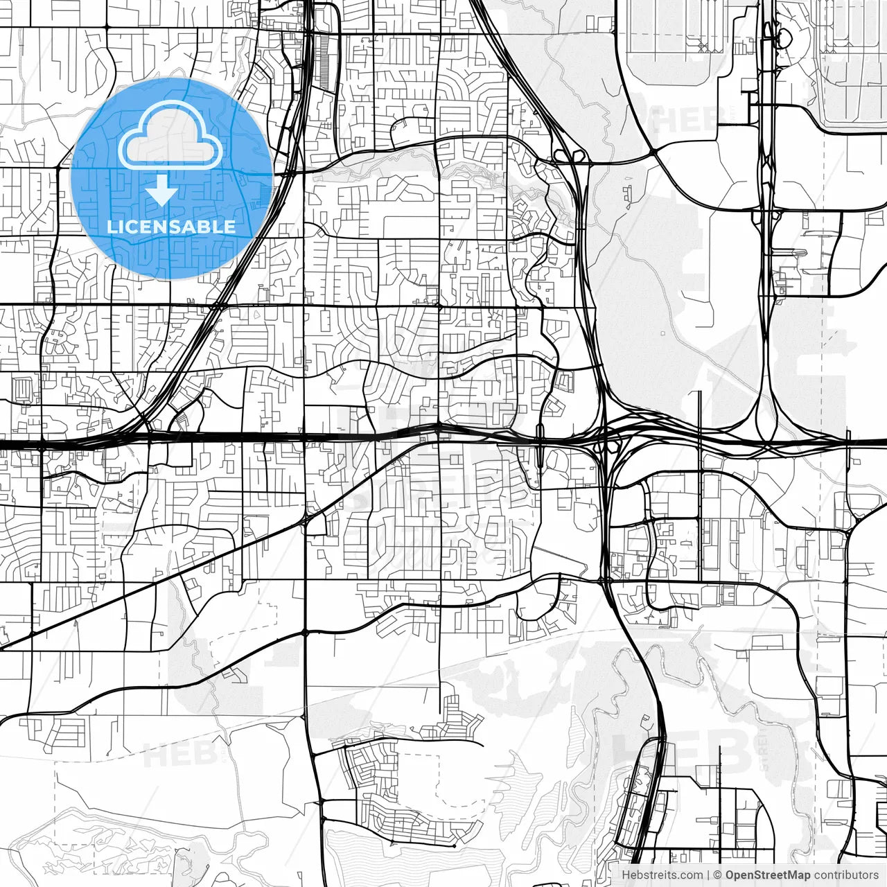 Vector PDF map of Euless, Texas, United States
