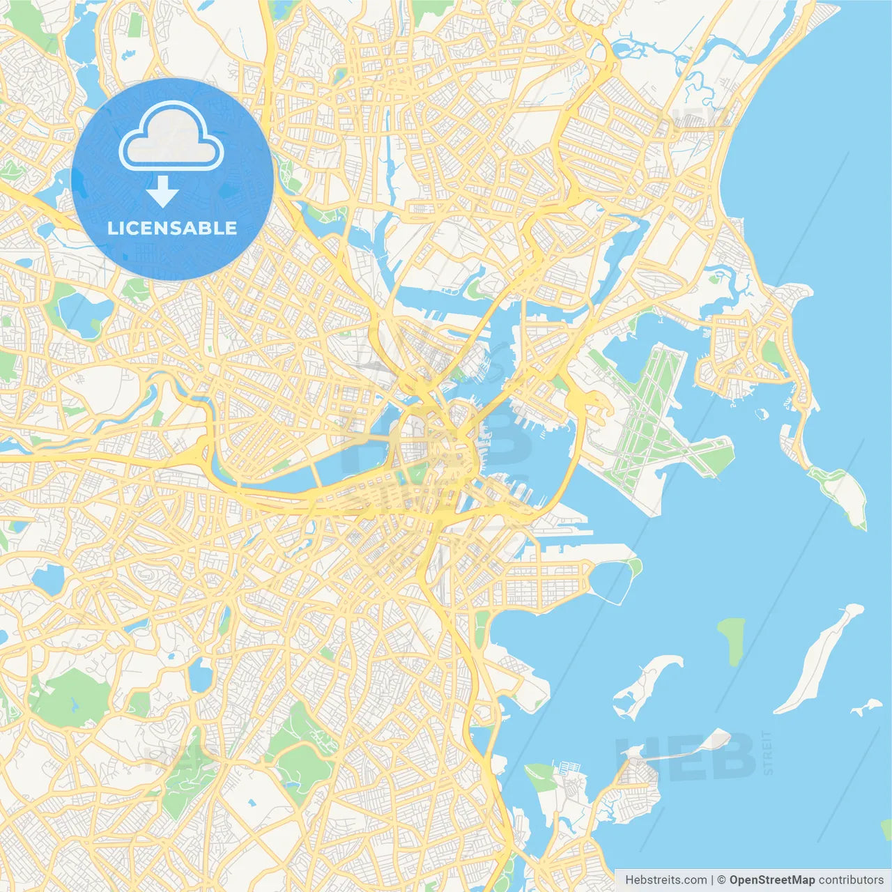 Empty vector map of Boston, Massachusetts, USA