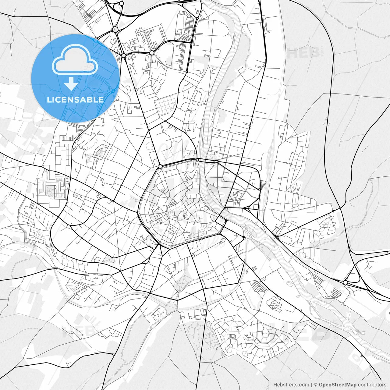 Vector PDF map of Auxerre, France
