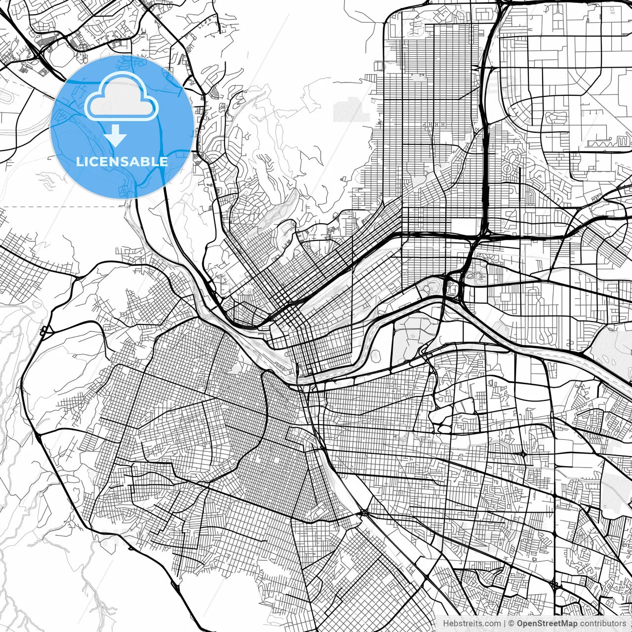 Vector PDF map of El Paso, Texas, United States