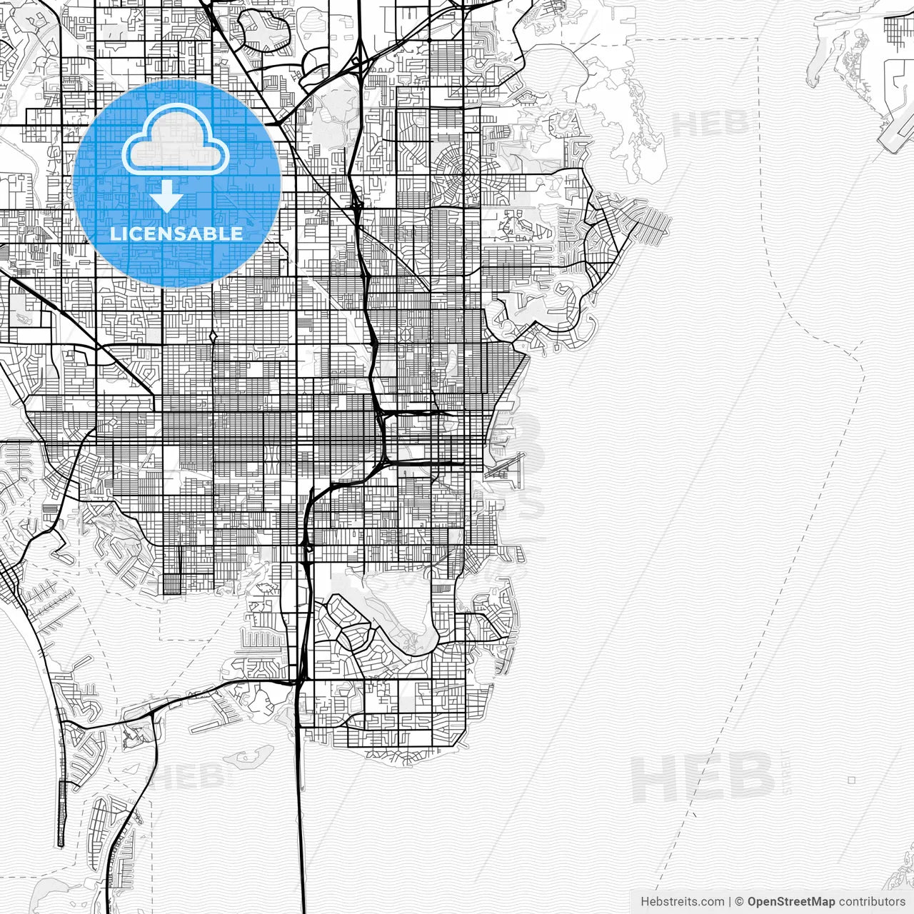 Vector PDF map of St. Petersburg, Florida, United States