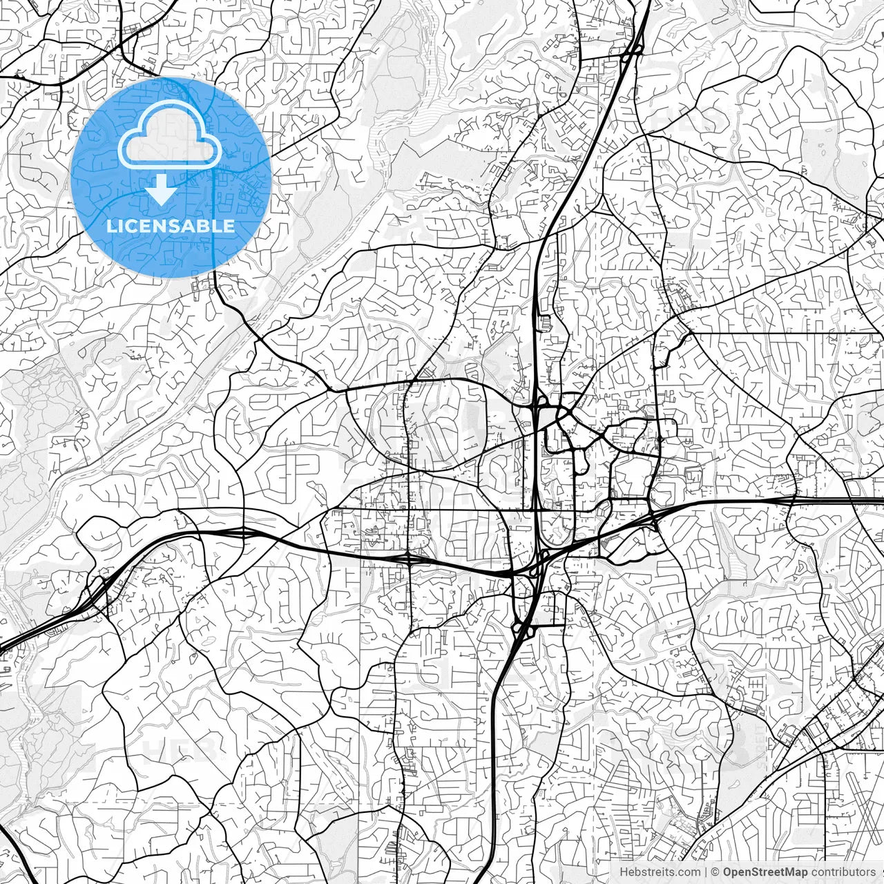 Vector PDF map of Sandy Springs, Georgia, United States
