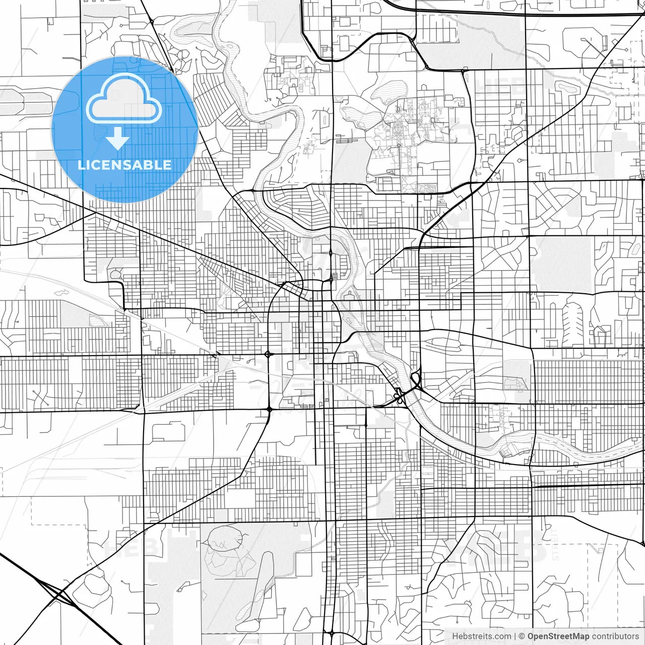 Vector PDF map of South Bend, Indiana, United States