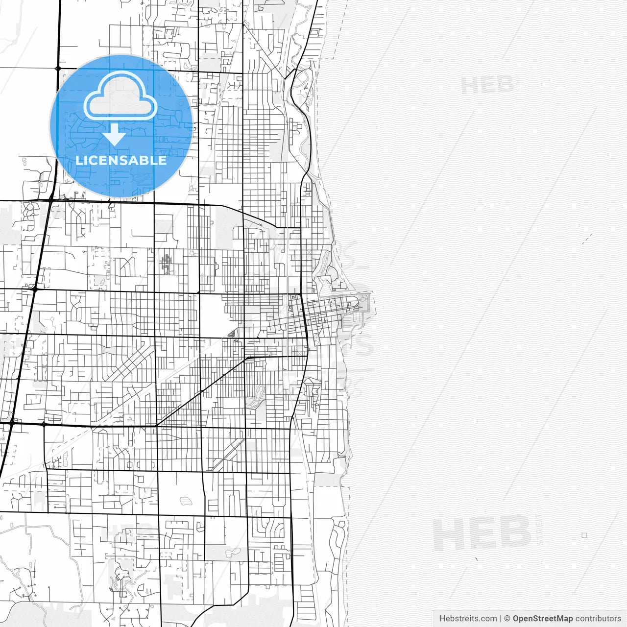 Vector PDF map of Kenosha, Wisconsin, United States