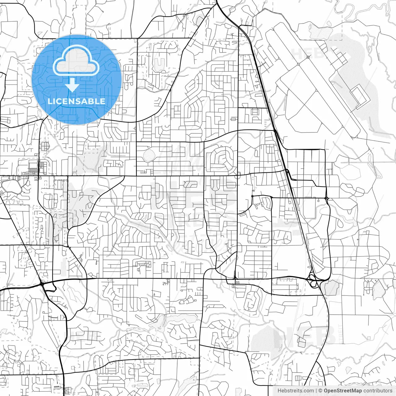 Vector PDF map of Warner Robins, Georgia, United States