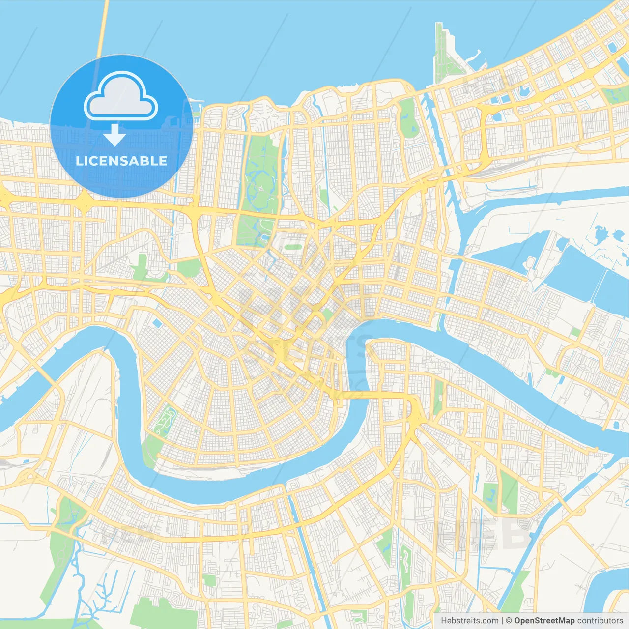 Empty vector map of New Orleans, Louisiana, USA