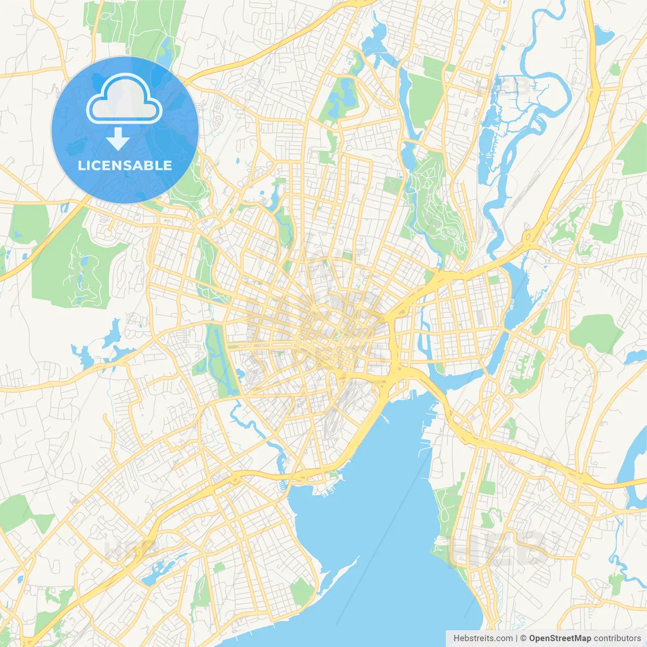 Empty vector map of New Haven, Connecticut, USA