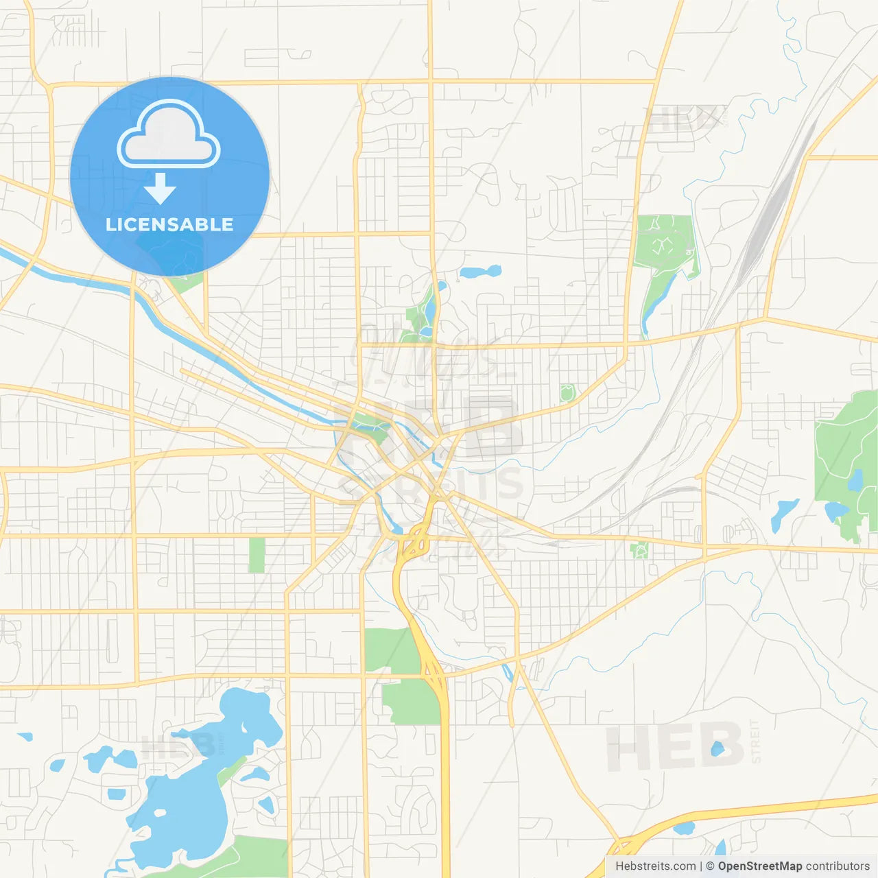 Empty vector map of Battle Creek, Michigan, United States of America