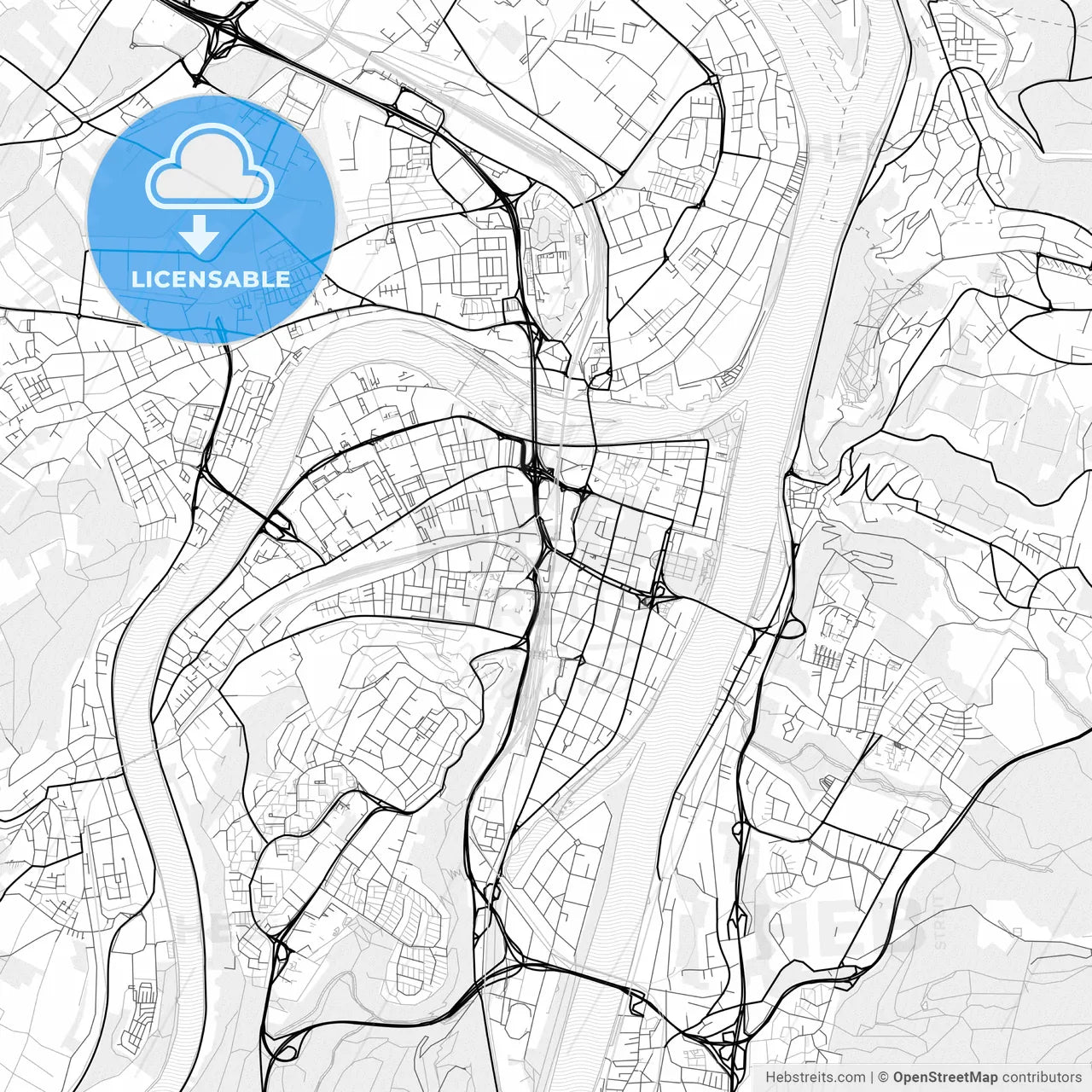 Vector PDF map of Koblenz, Germany