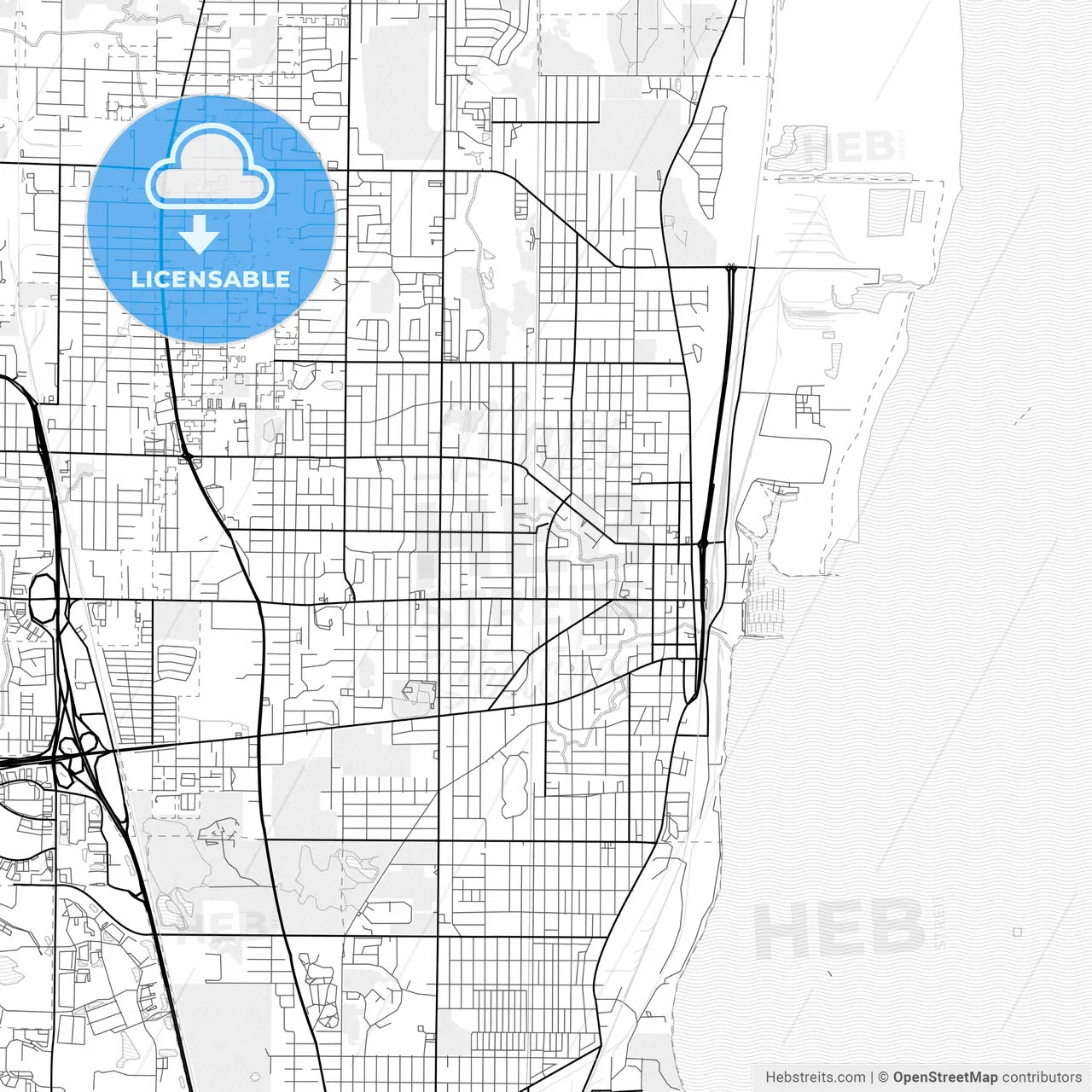 Vector PDF map of Waukegan, Illinois, United States