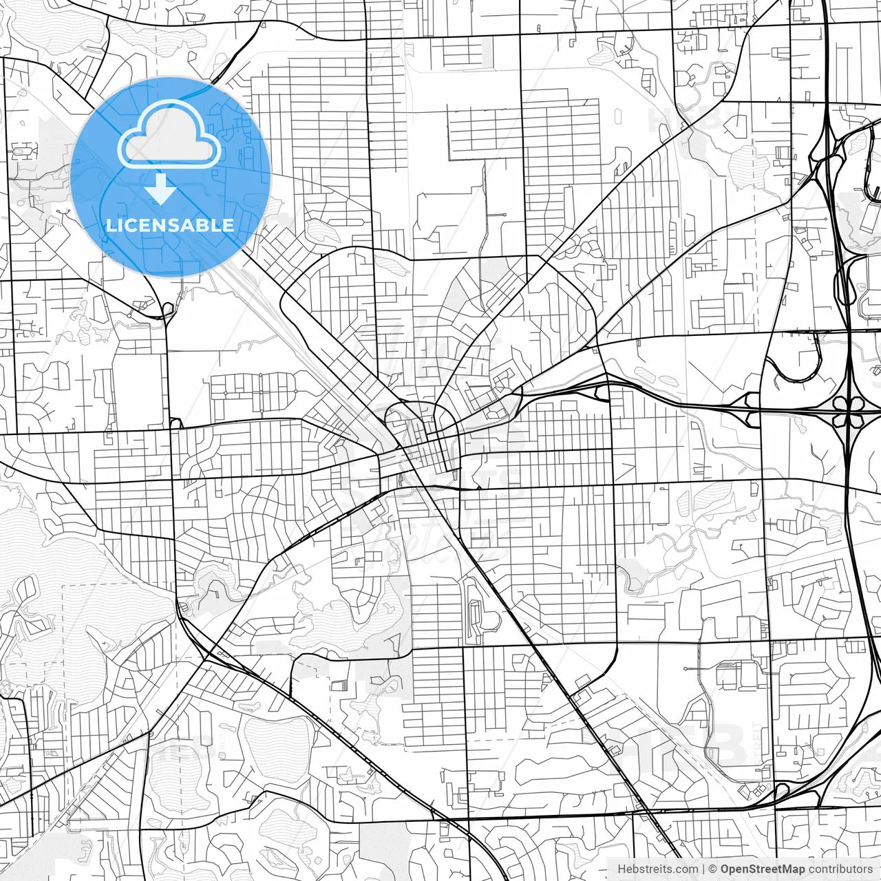 Vector PDF map of Pontiac, Michigan, United States