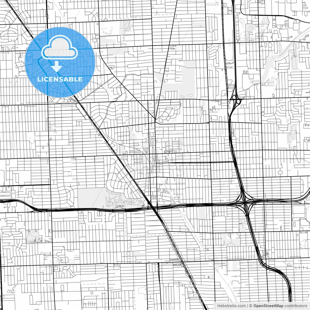 Vector PDF map of Royal Oak, Michigan, United States