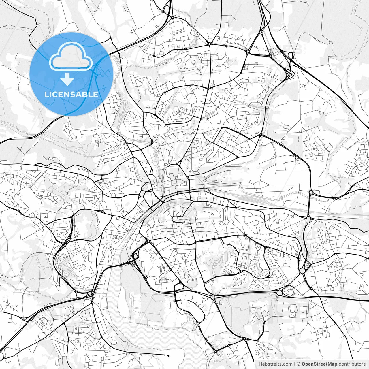 Vector PDF map of Quimper, France
