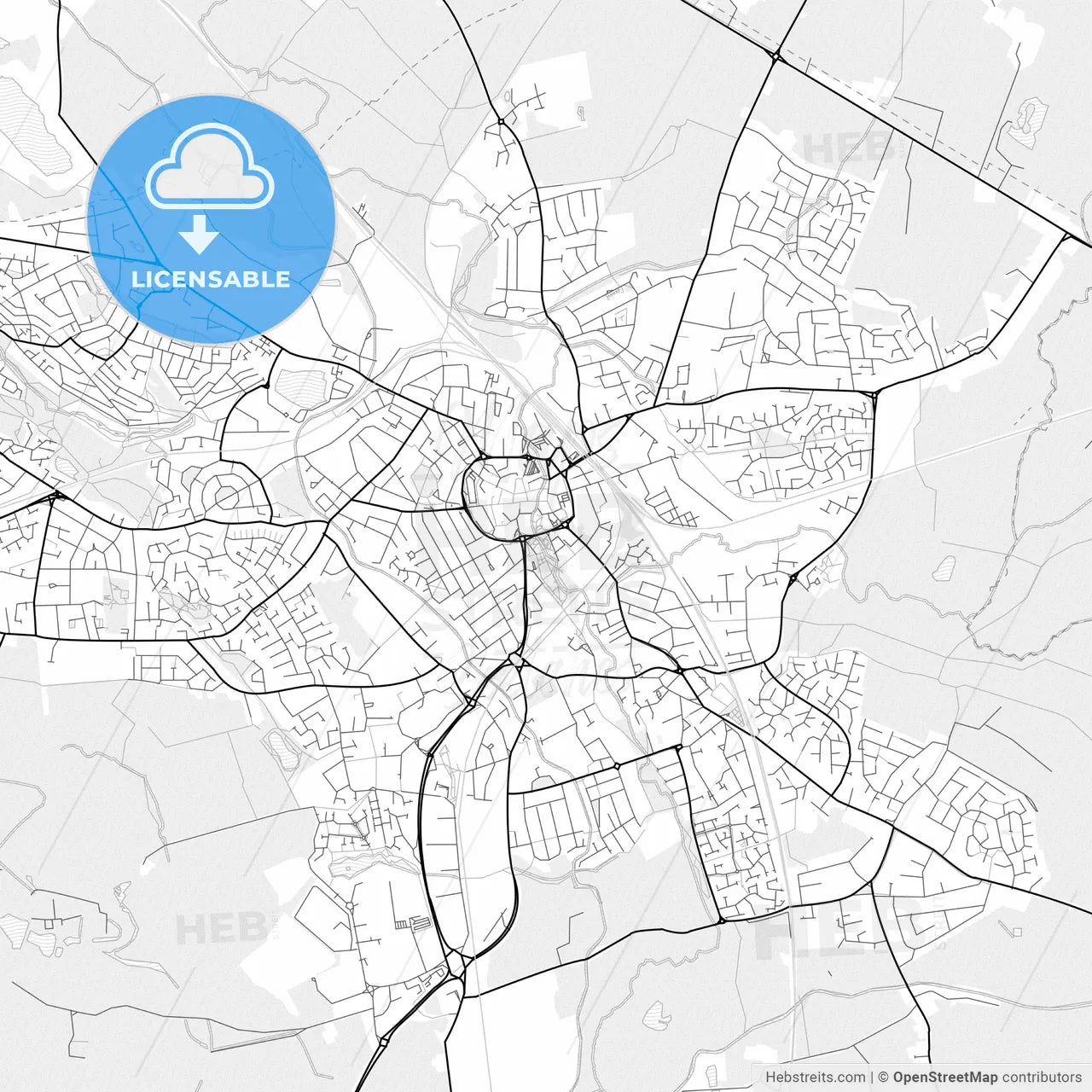 Vector PDF map of Nuneaton, England