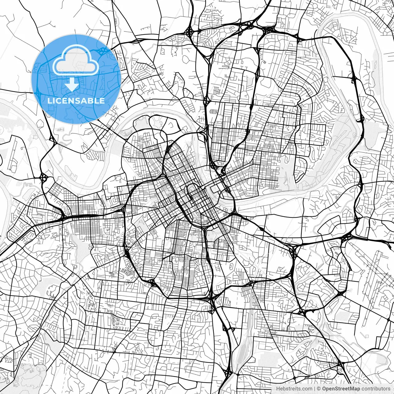 Vector PDF map of Nashville, Tennessee, United States