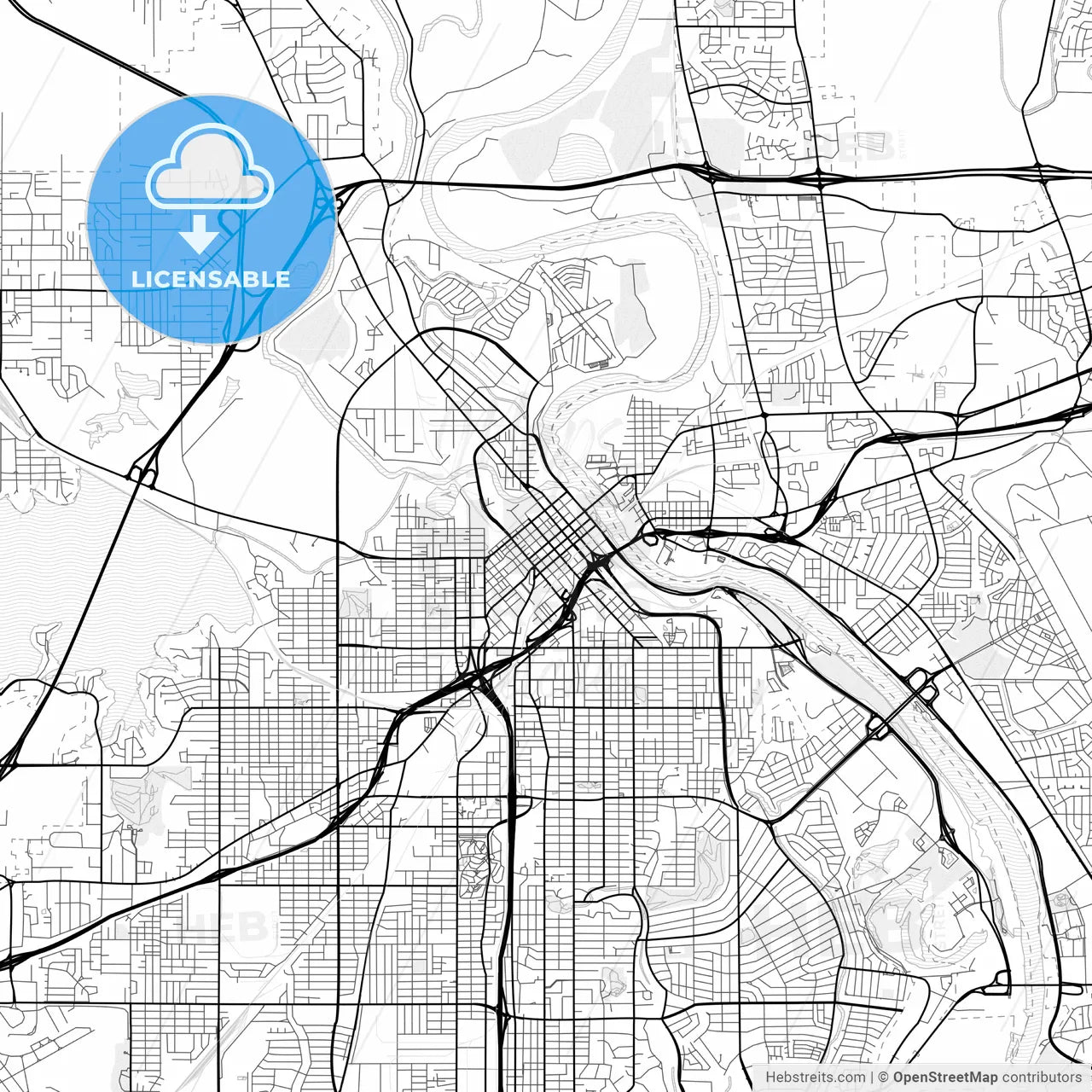 Vector PDF map of Shreveport, Louisiana, United States