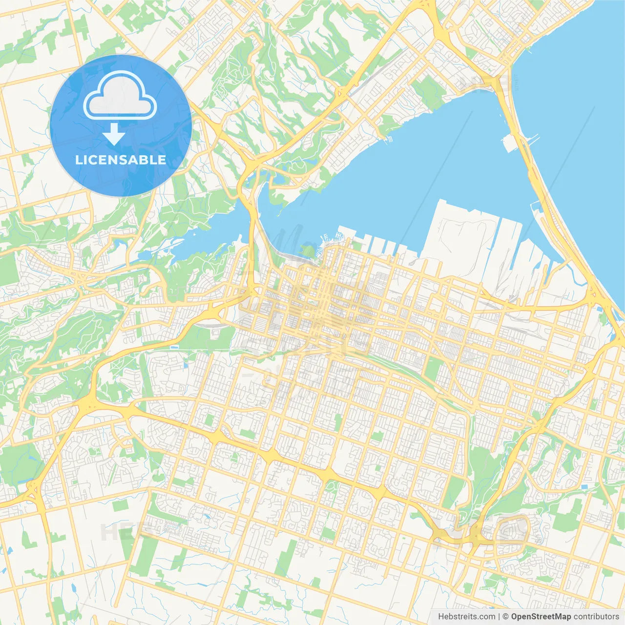 Empty vector map of Hamilton, Ontario, Canada