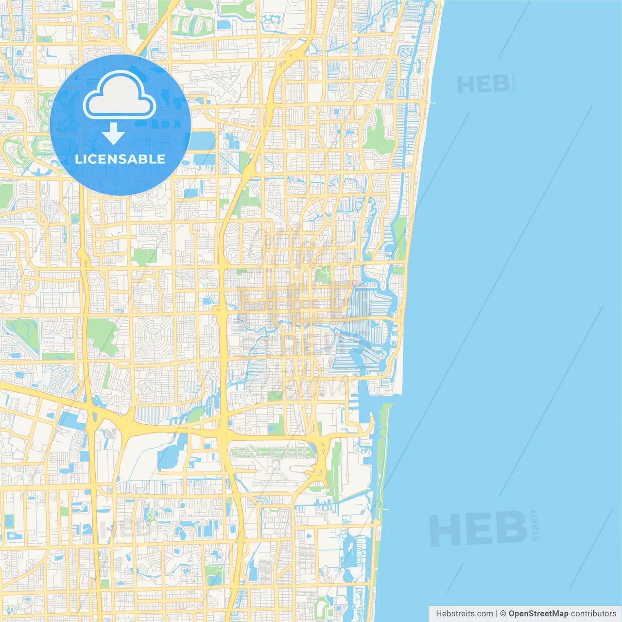 Empty vector map of Fort Lauderdale, Florida, USA