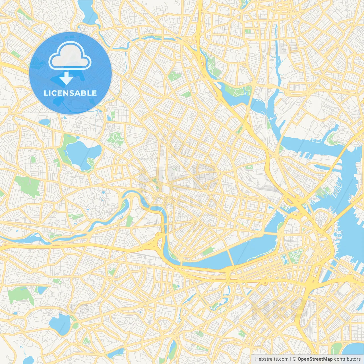 Empty vector map of Cambridge, Massachusetts, USA
