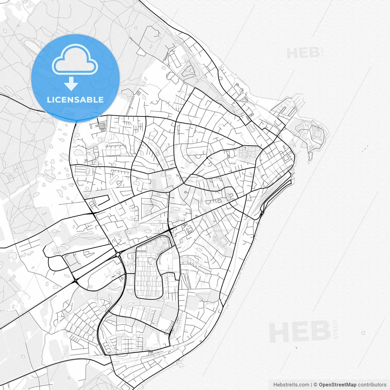 Vector PDF map of Helsingør, Denmark