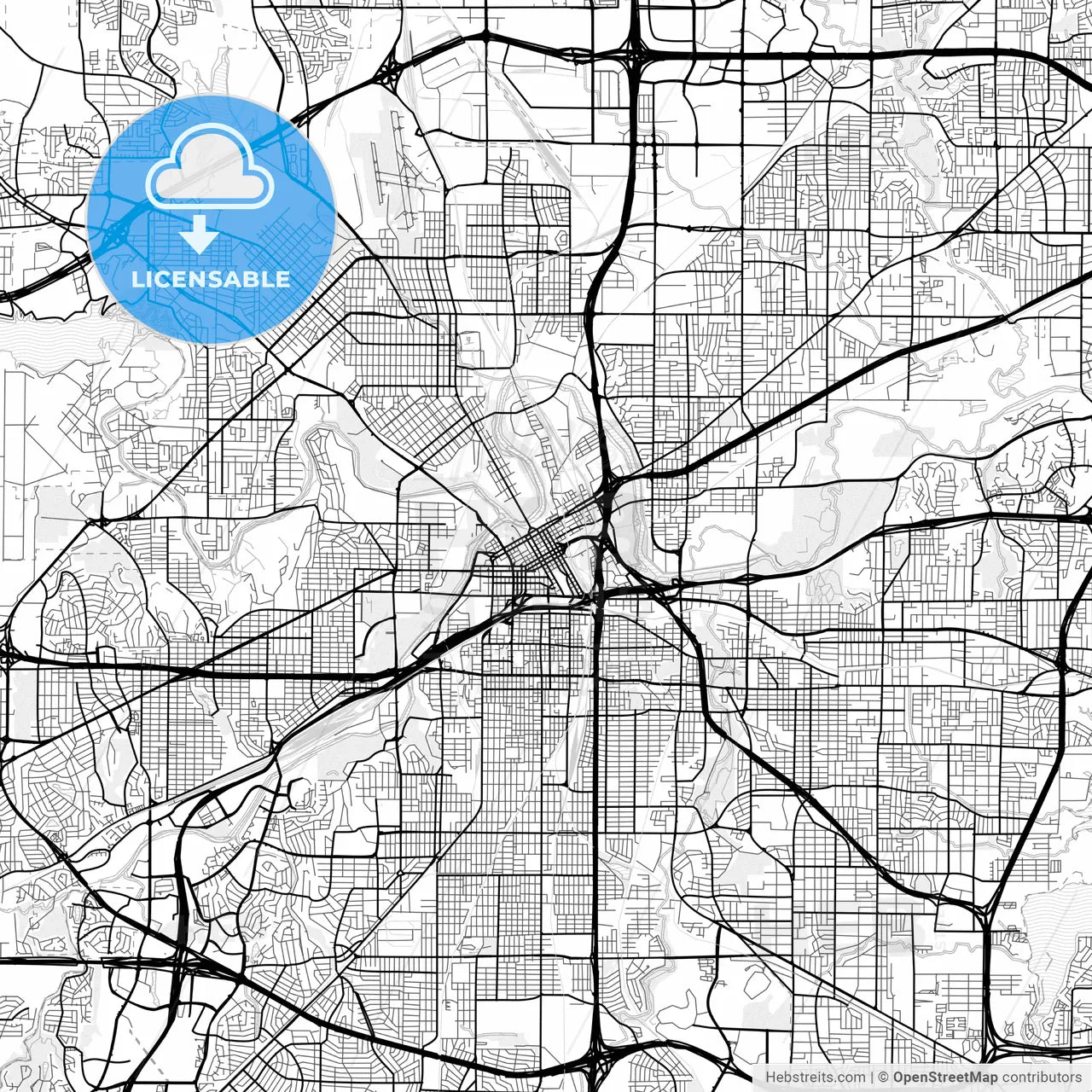Vector PDF map of Fort Worth, Texas, United States