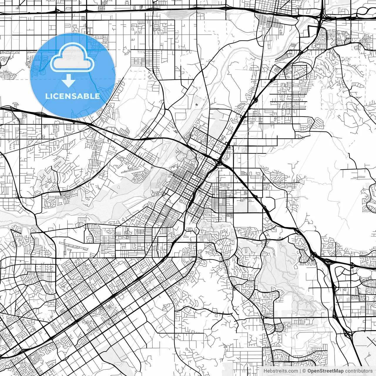 Vector PDF map of Riverside, California, United States