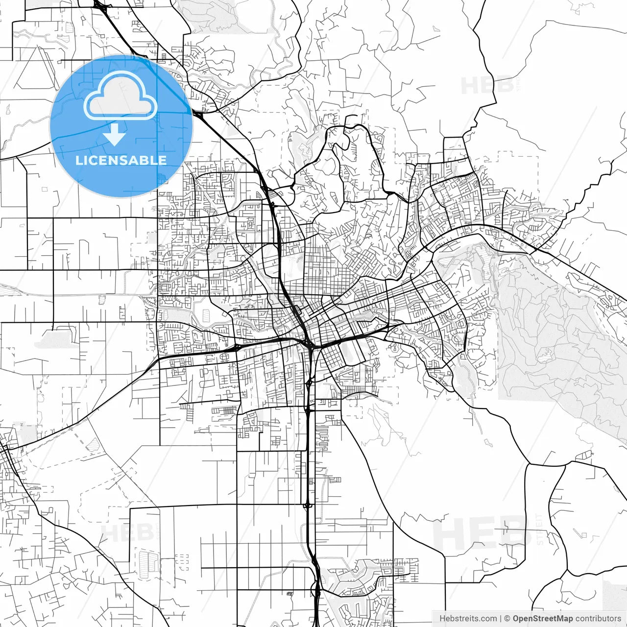 Vector PDF map of Santa Rosa, California, United States